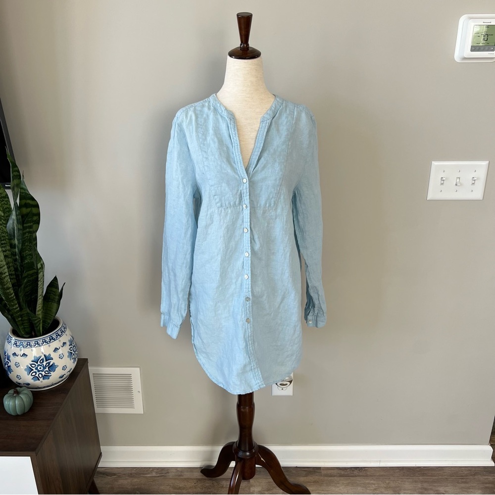 Sundance Linen Tunic Button Down - Light Blue - image 7